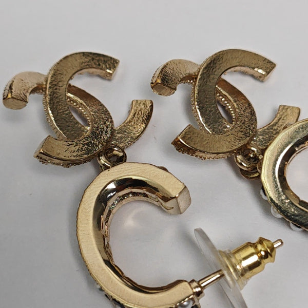 CC Logo Metal Gold Stud Earrings