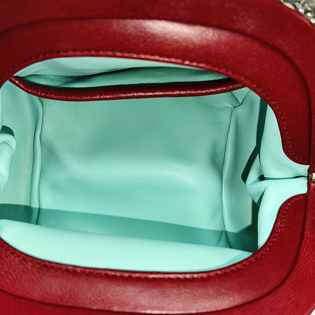 Quilted Fabric Top Handle Bag Red
