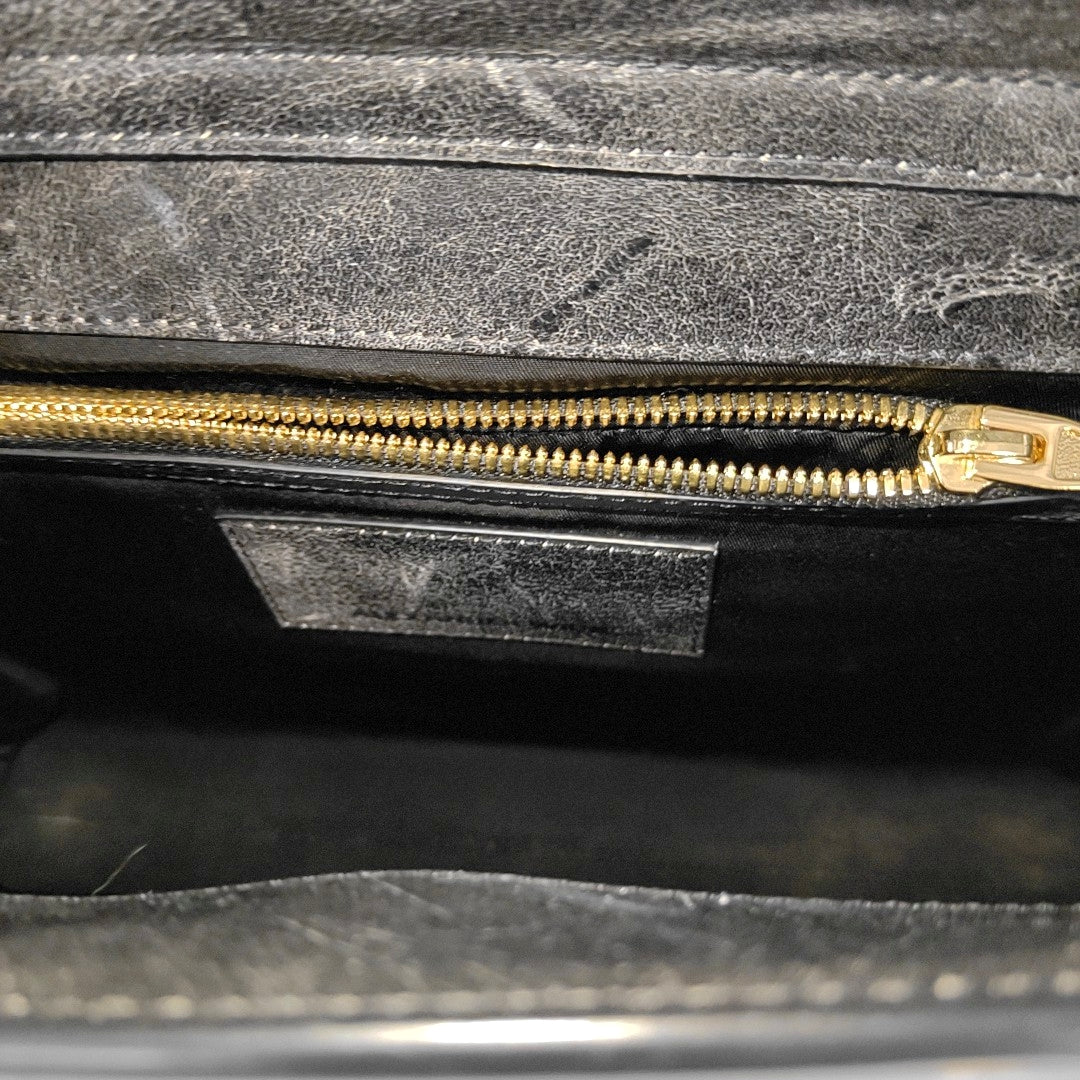 Leather Top Handle Bag Black