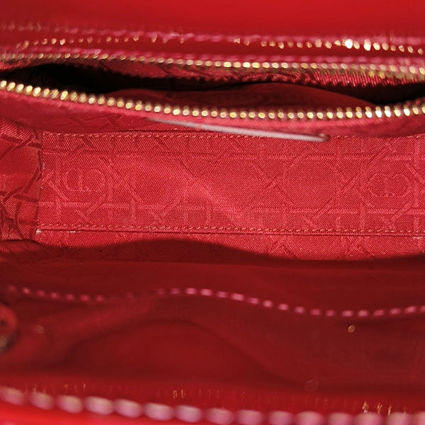 Authenticated pre-owned  Lady Dior Mini Quilted Patent Calfskin Red - Tote Bag at Looply