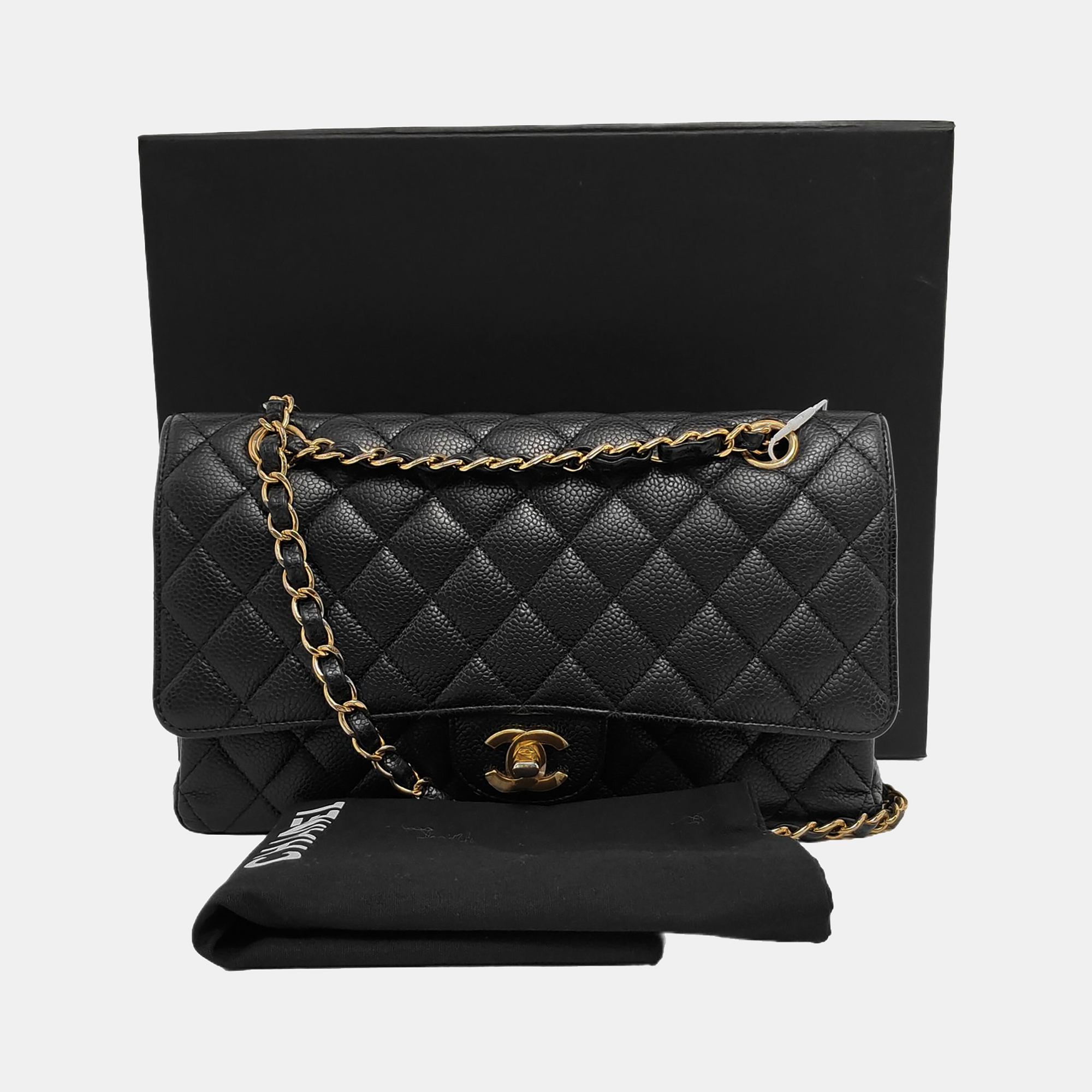 CLASSIC FLAP Medium Quilted Grained Calfskin Black