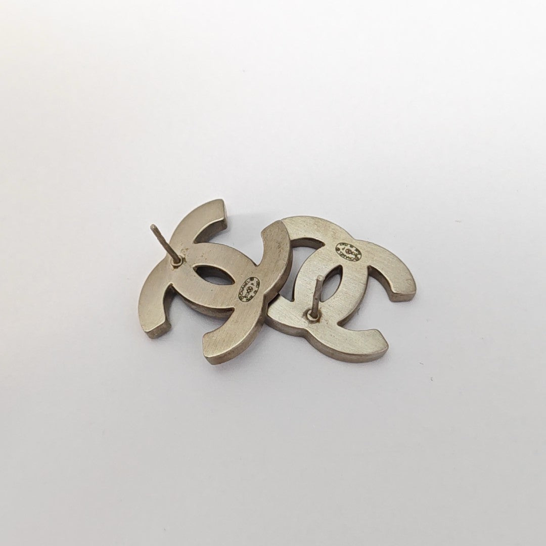 CC Logo Metal Blue Stud Earrings