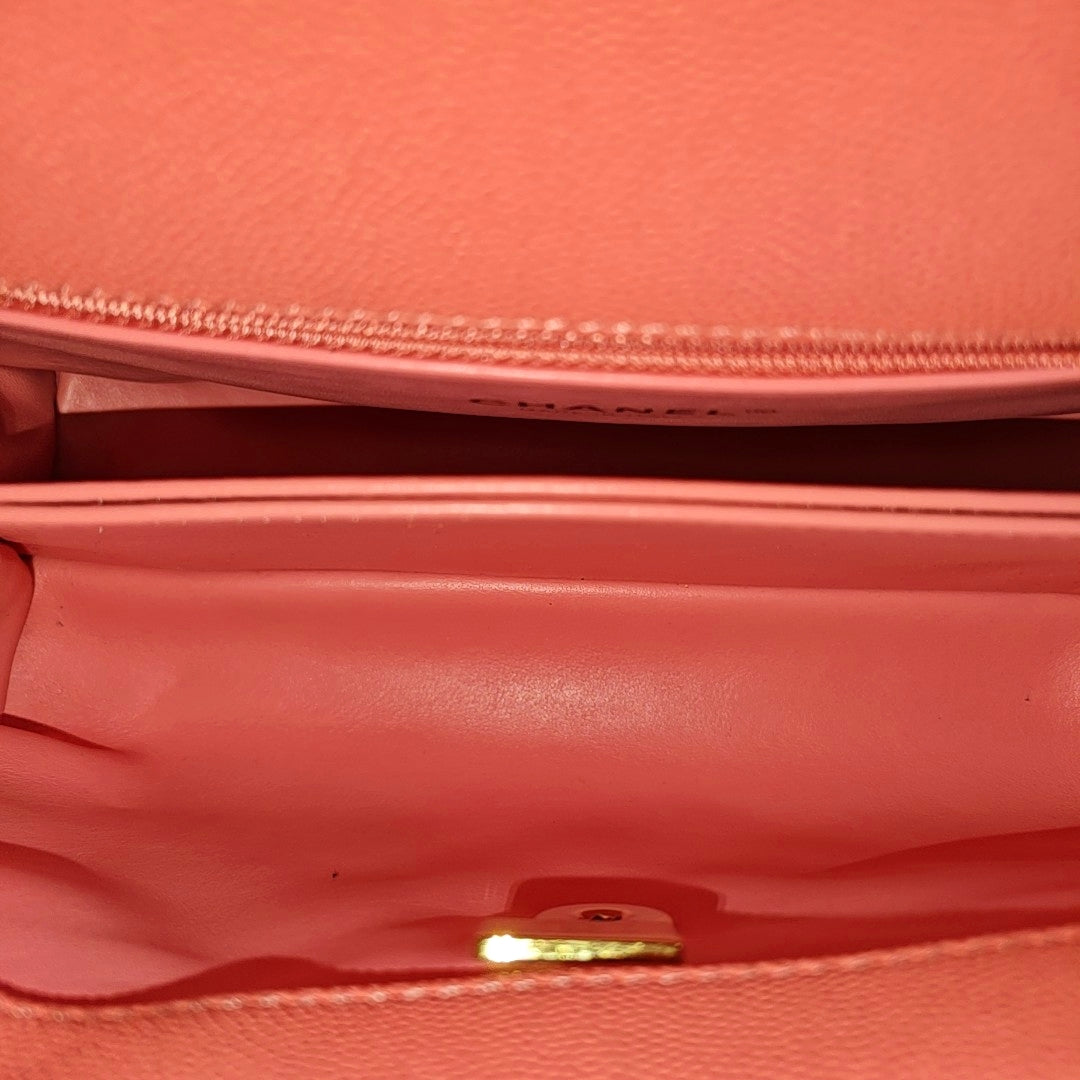 COCO HANDLE Small Quilted Grained Calfskin Pink