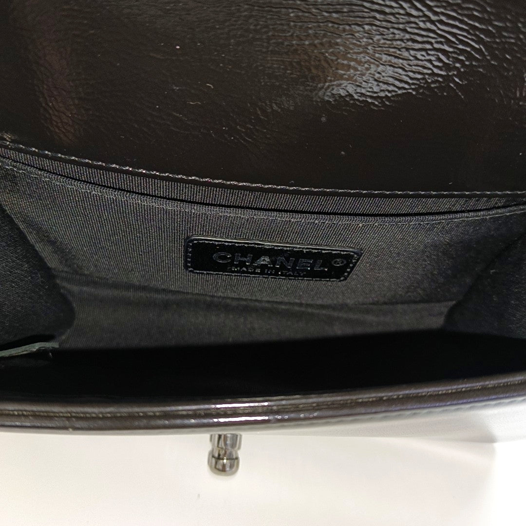 BOY CHANEL Small Quilted Patent Leather Black