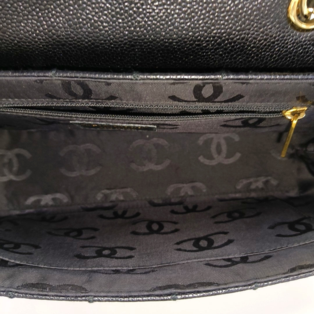 Quilted Grained Calfskin Shoulder Bag Black