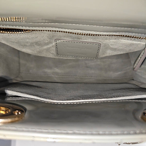 Lady Dior Small Cannage Patent Leather Gray