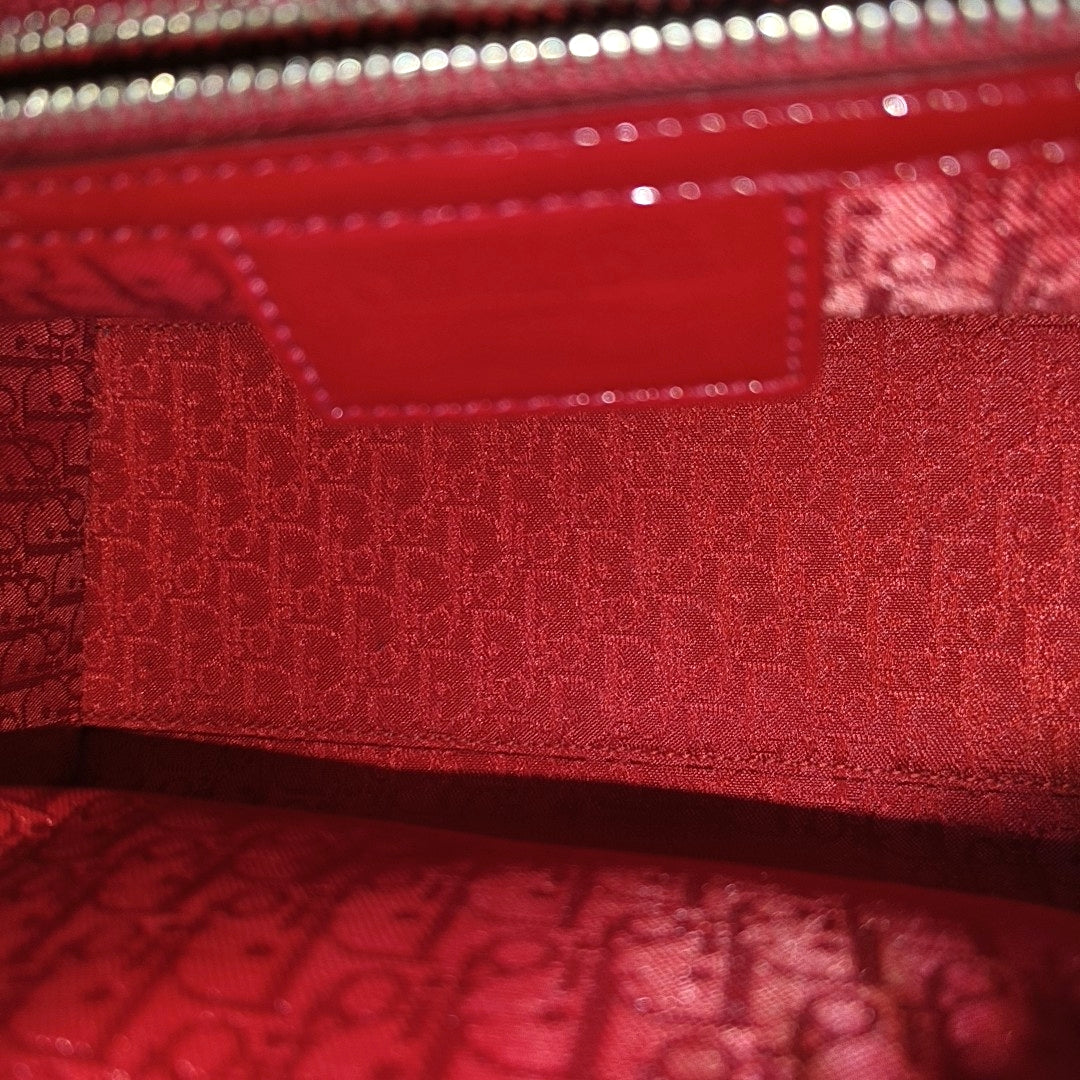 Lady Dior Medium Cannage Patent Leather Red