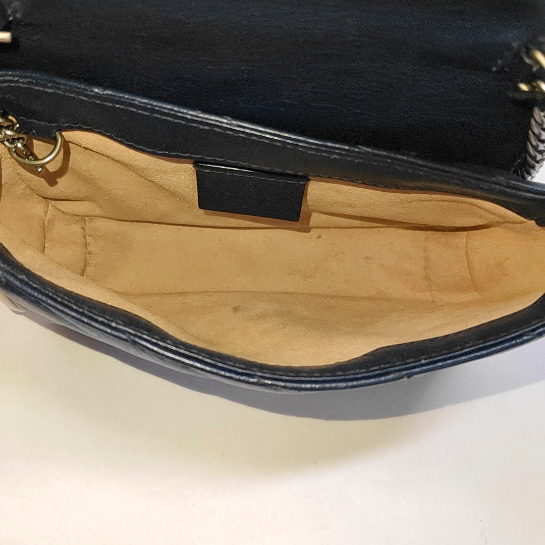 Authenticated pre-owned  GG Marmont Super Mini Quilted Calfskin Blue - Crossbody Bag at Looply