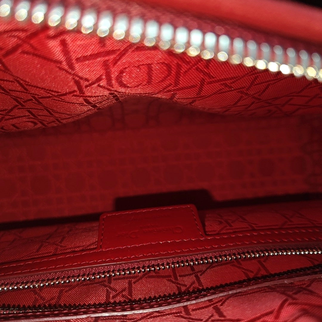 Lady Dior Large Cannage Patent Leather Red
