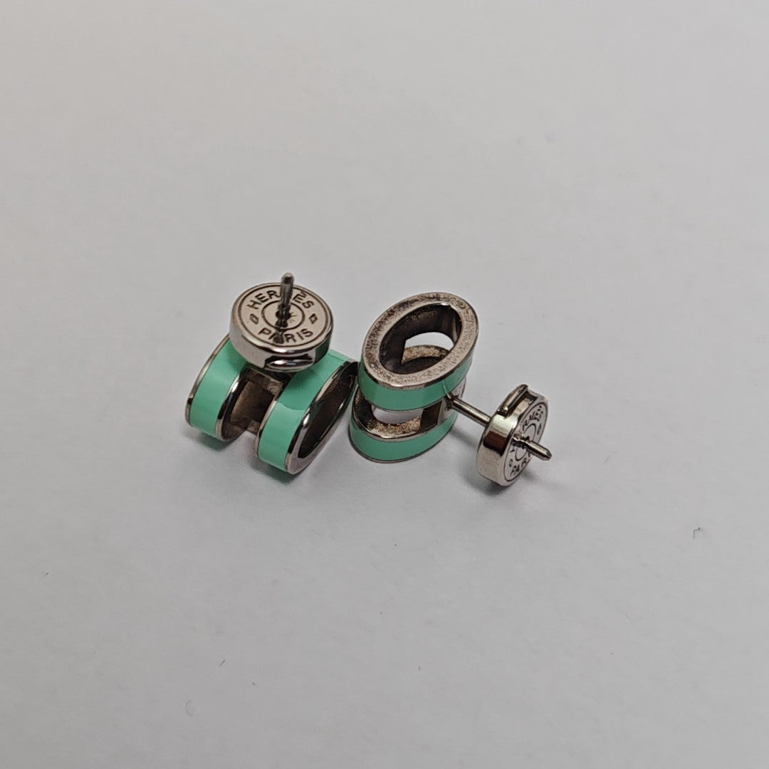 Pop H Metal Green Stud Earrings
