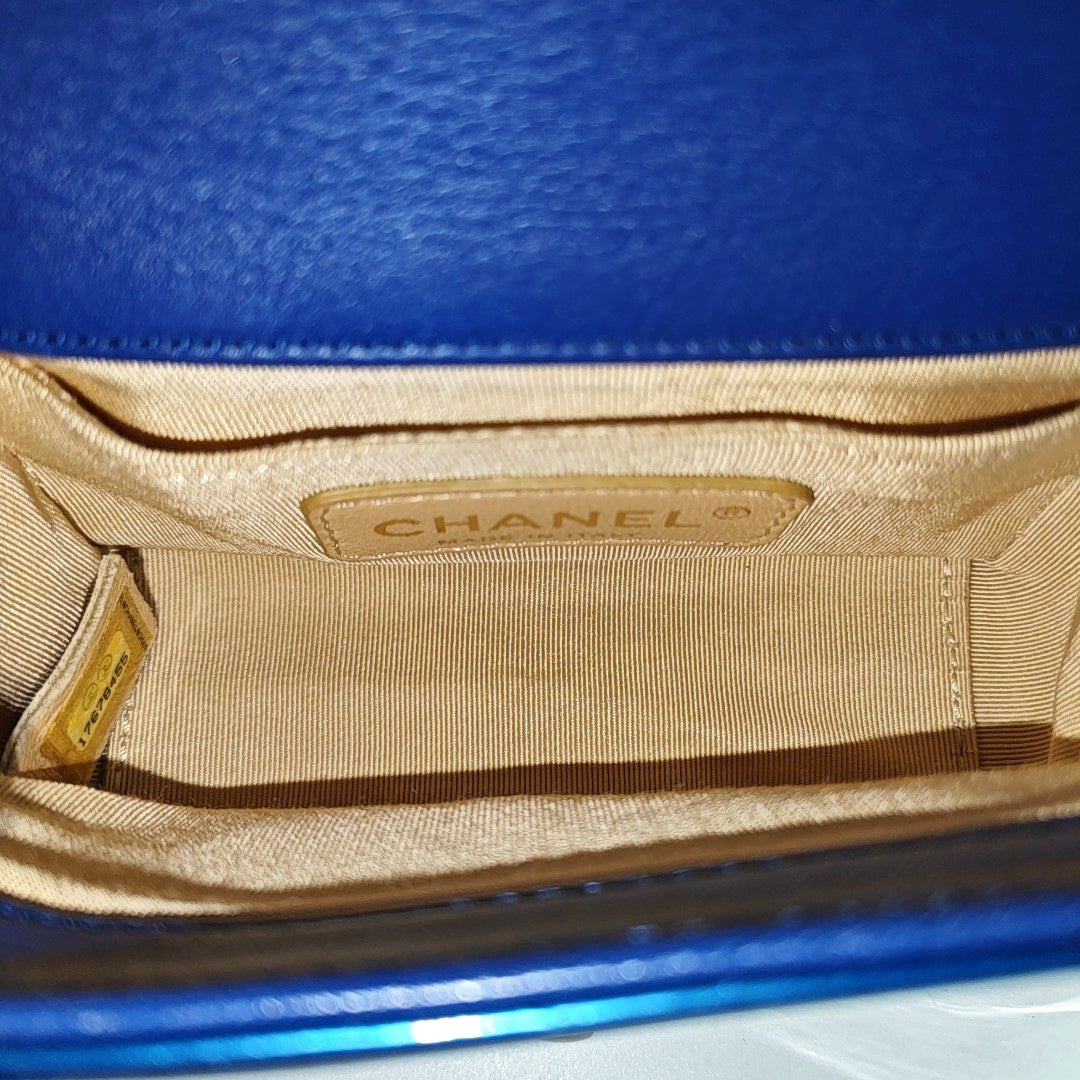 BOY CHANEL Quilted Patent Leather Blue