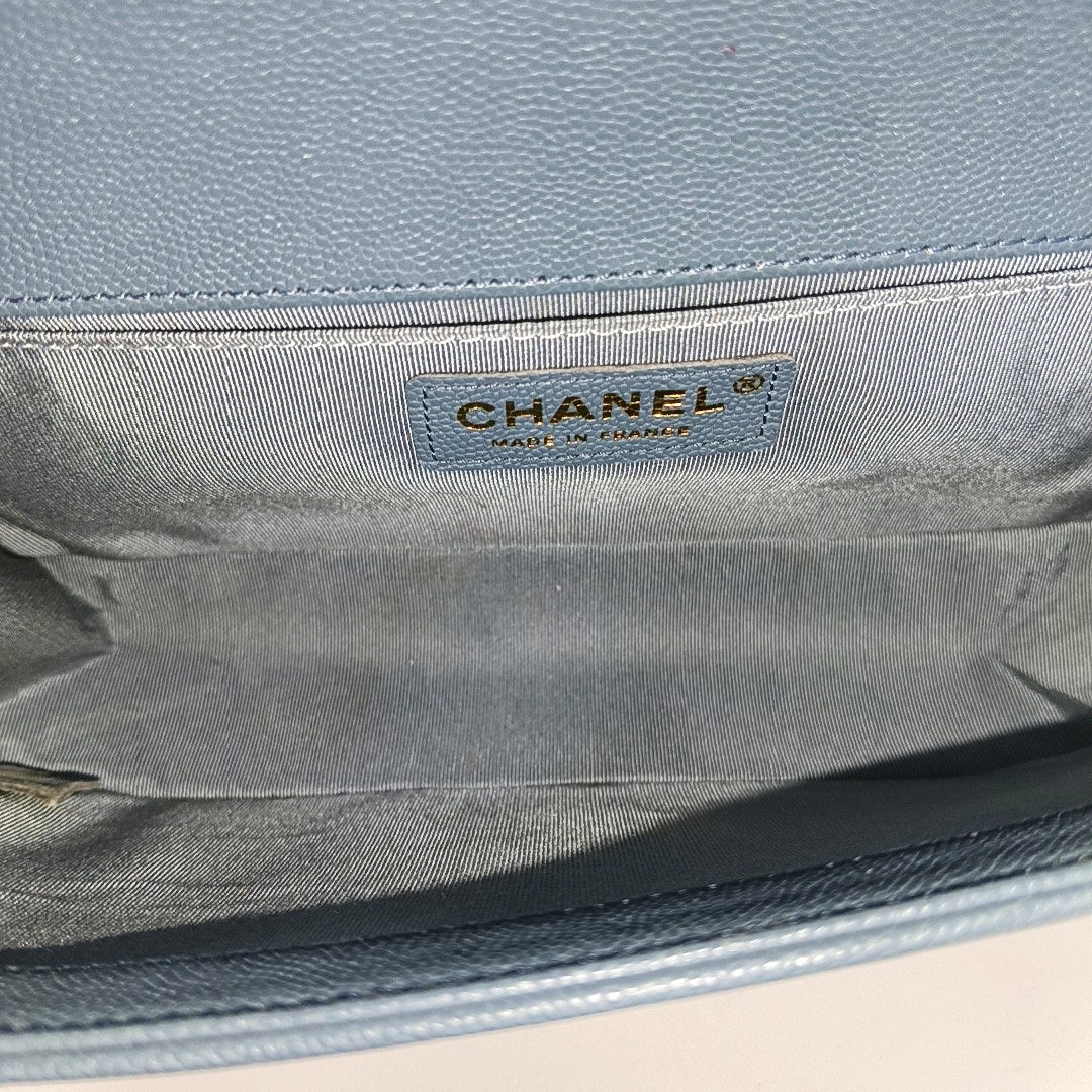 BOY CHANEL Medium Quilted Grained Calfskin Blue