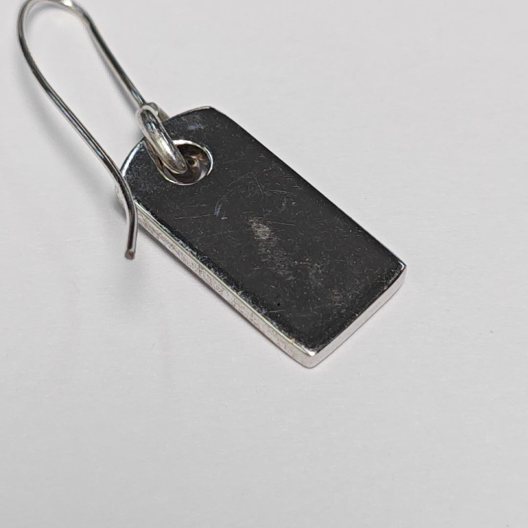Authenticated pre-owned  Dog Tag Silver Tone Metal Synthetic Crystal Silver Earring - Earrings at Looply