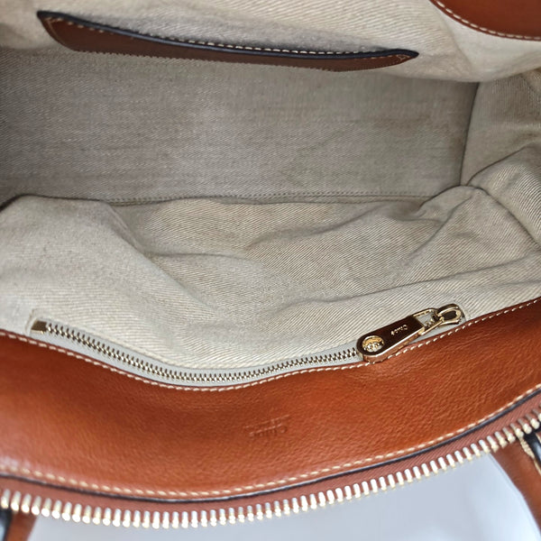 Fabric Top Handle Bag Brown