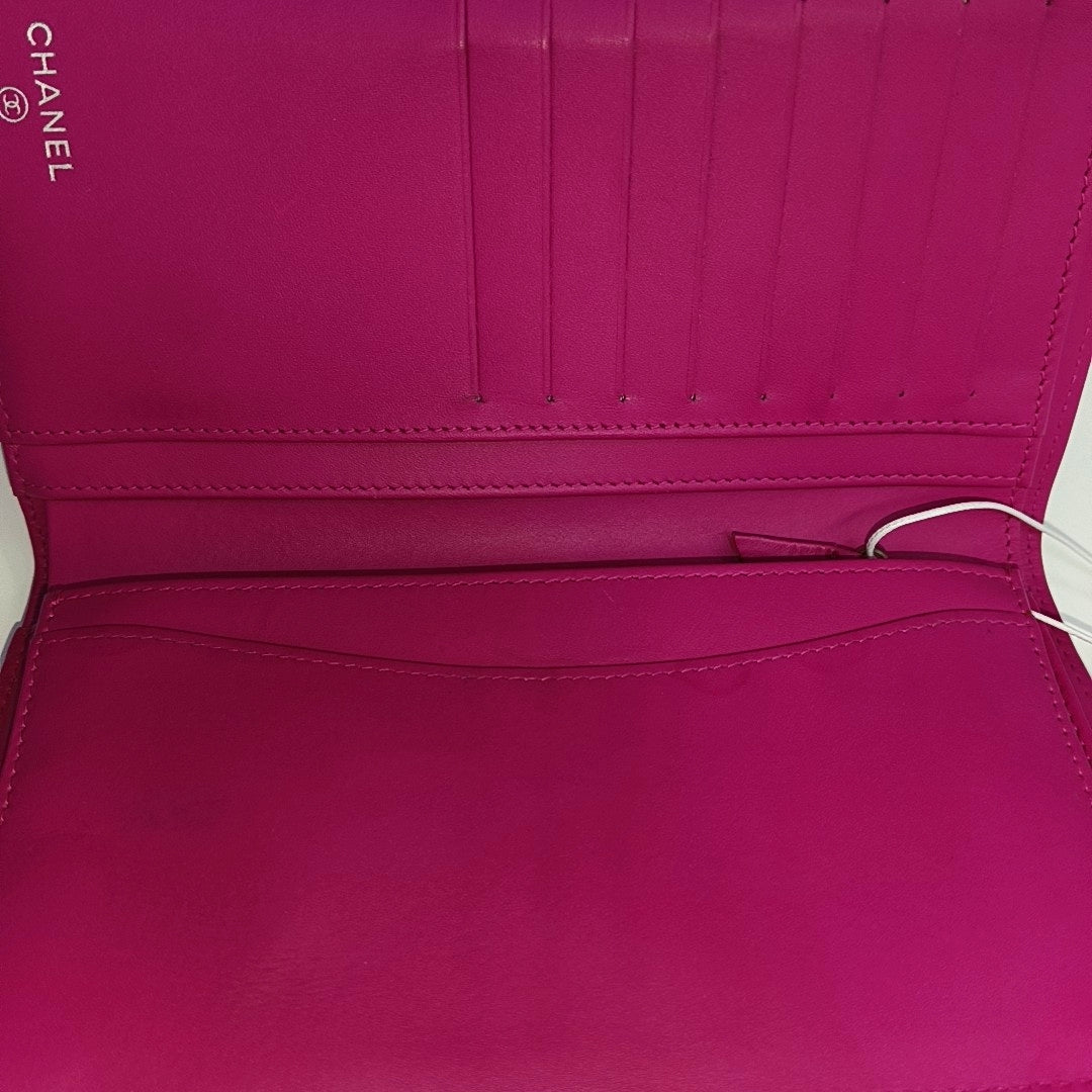 Quilted Grained Calfskin Wallet Pink