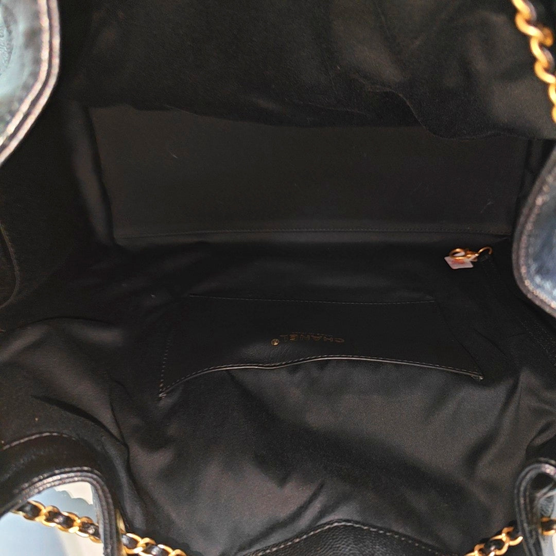 CHANEL 25 Large Quilted Grained Calfskin Black