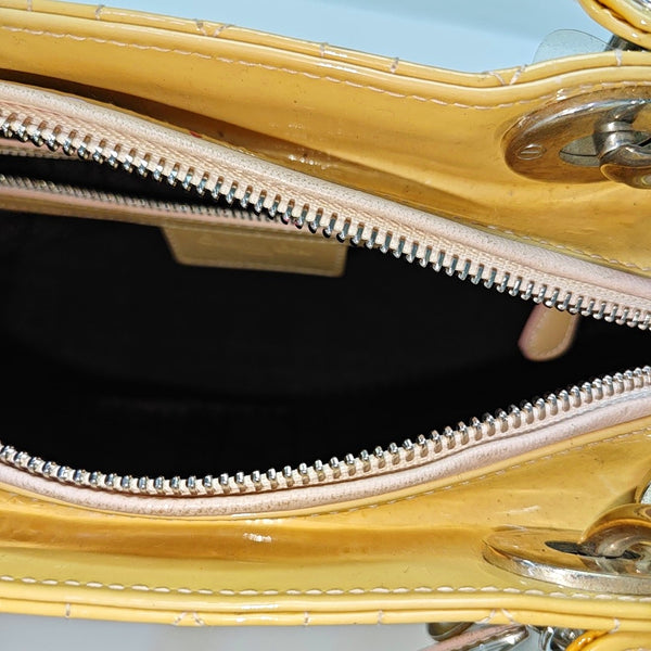 Lady Dior Medium Cannage Patent Leather Yellow