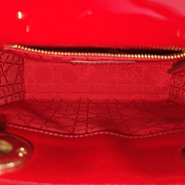 Lady Dior Mini Cannage Patent Leather Red
