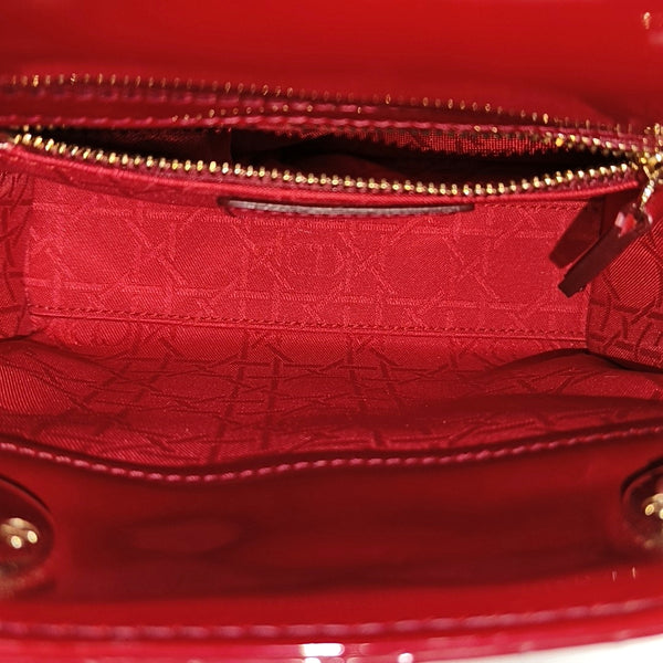 Lady Dior Mini Cannage Patent Calfskin Red