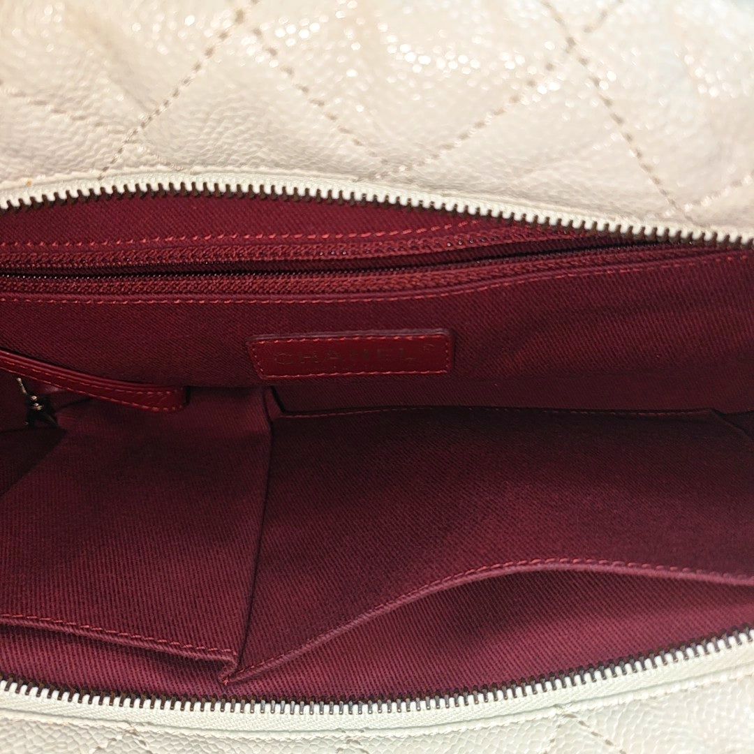 Quilted Grained Calfskin Shoulder Bag White