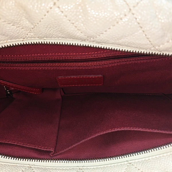 Quilted Grained Calfskin Shoulder Bag White