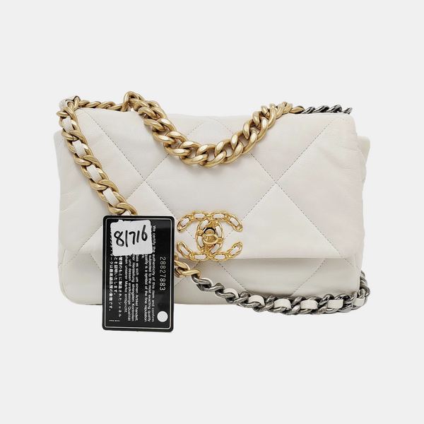 CHANEL 19 Small Quilted Lambskin White