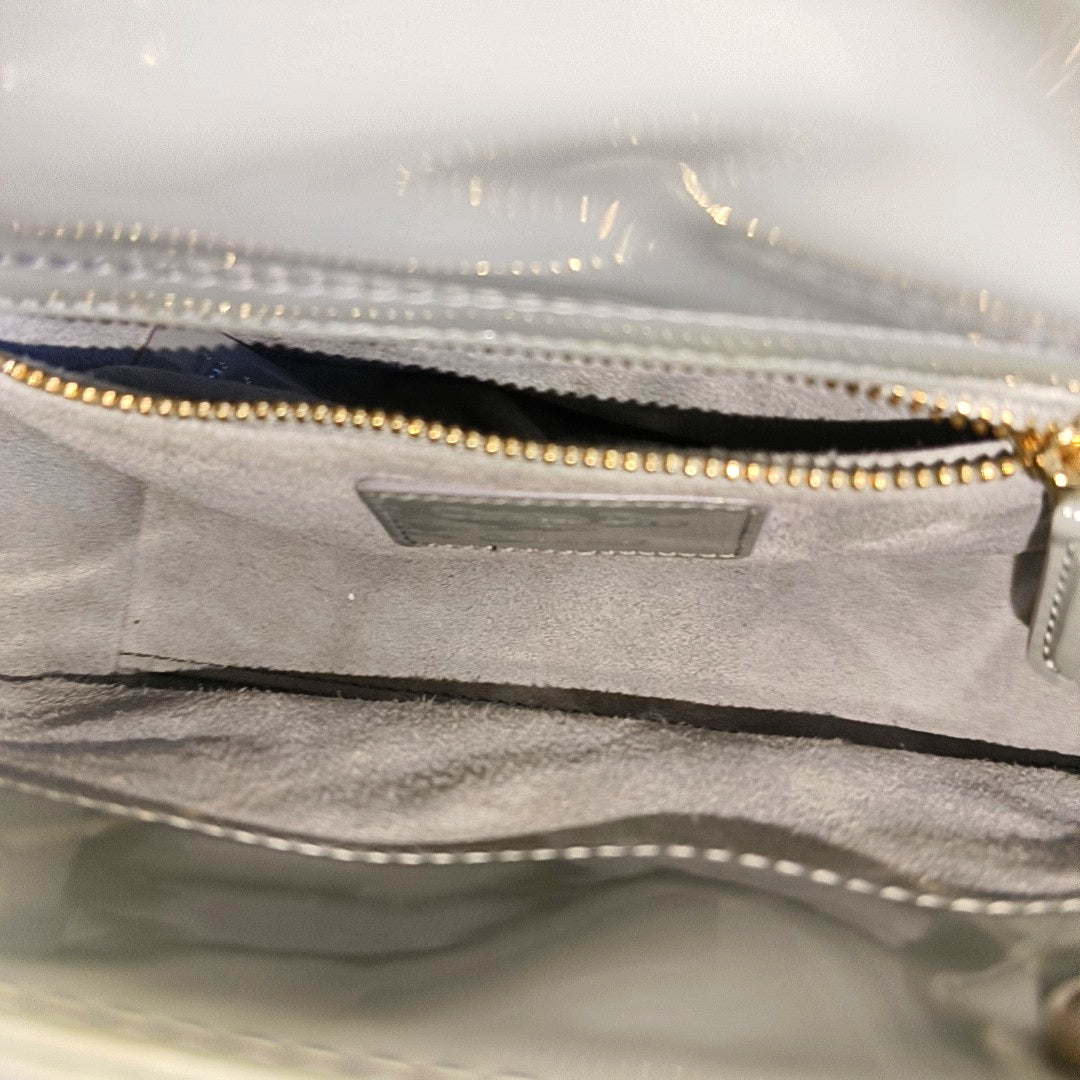 Authenticated pre-owned  Lady Dior Mini Quilted Patent Leather Gray - Tote Bag at Looply