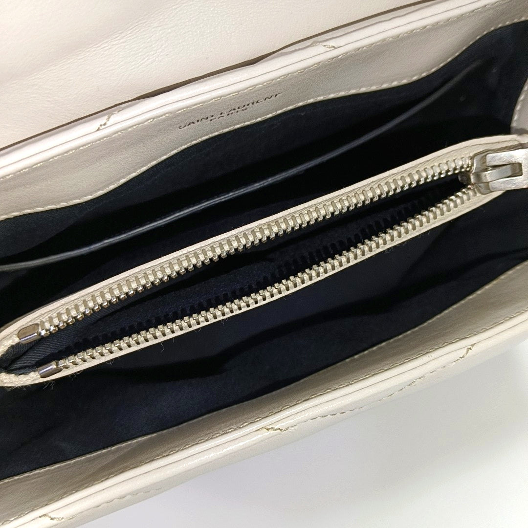 LOULOU Small Chevron Calfskin White