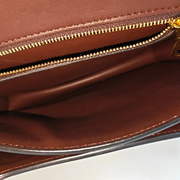TB Small Quilted Calfskin Brown