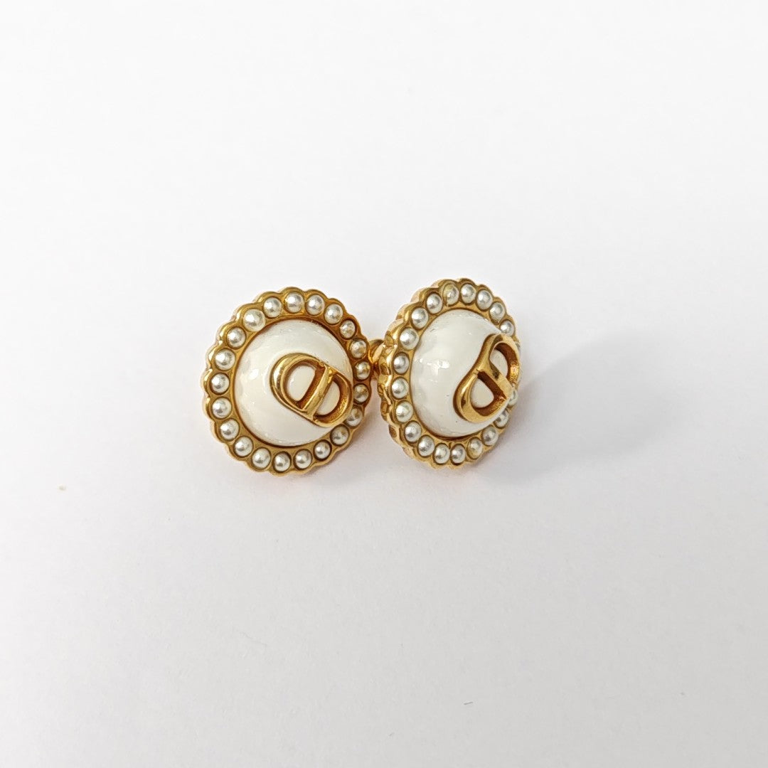 Petit CD Metal White Stud Earrings