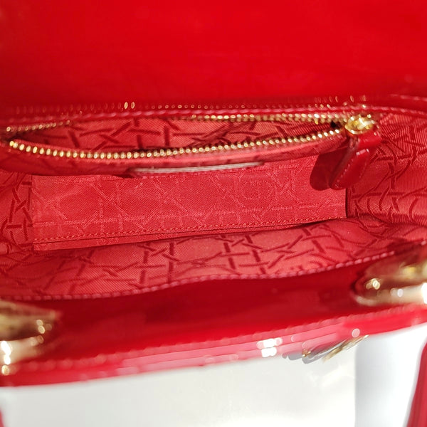 Authenticated pre-owned  Lady Dior Mini Cannage Patent Calfskin Red - Tote Bag at Looply