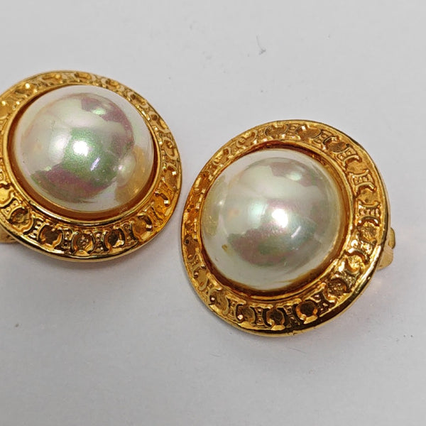 Faux Pearl White Clip On Earrings