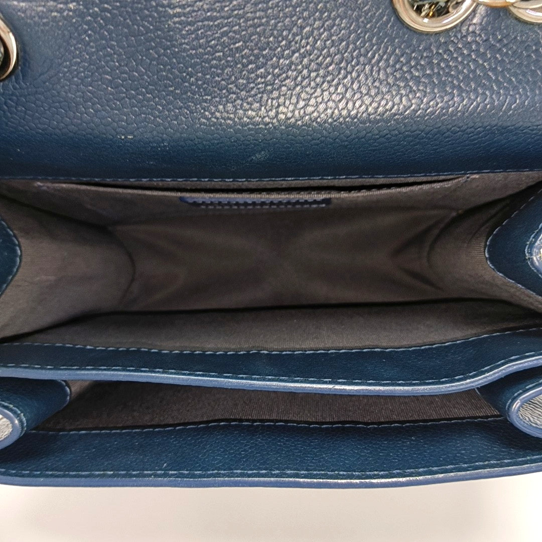 Quilted Grained Calfskin Crossbody Bag Blue