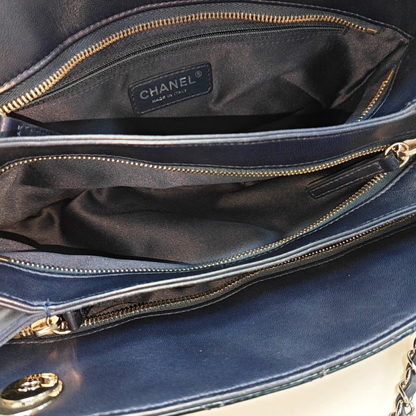Quilted Patent Leather Top Handle Bag Blue