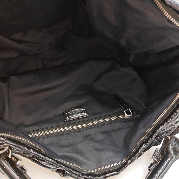 Quilted Patent Leather Tote Bag Black