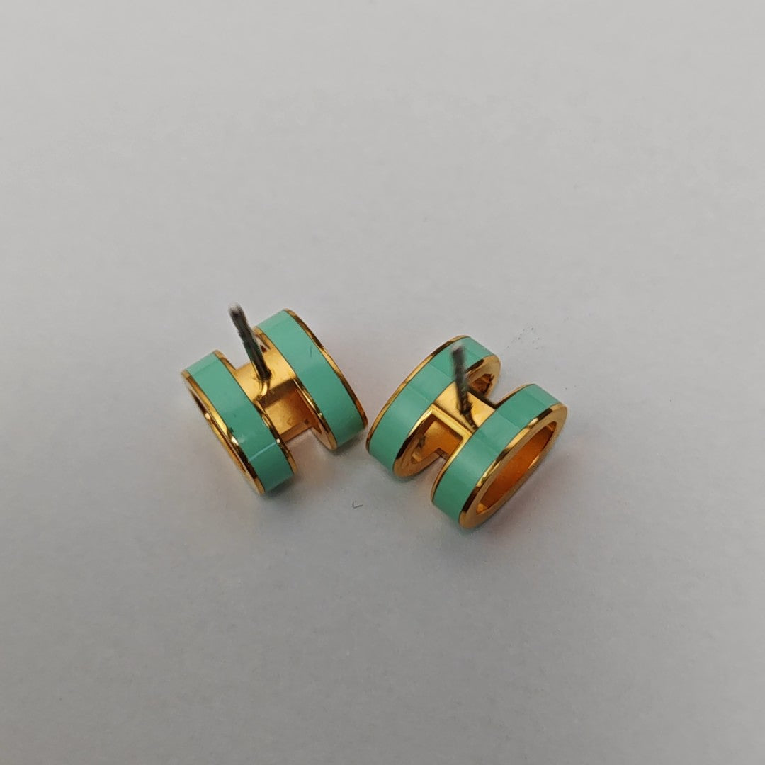 Pop H Metal Blue Stud Earrings