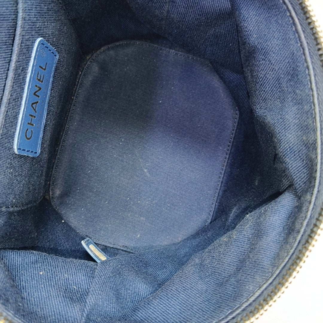 VINTAGE COSMETIC BAGS Quilted Denim Blue