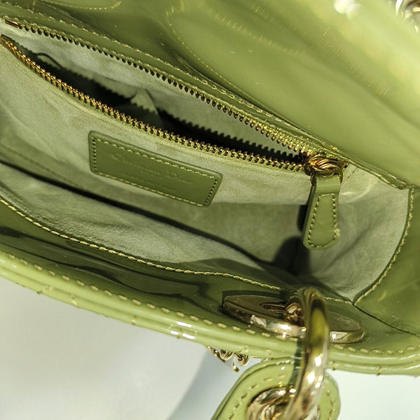 Authenticated pre-owned  Lady Dior Mini Quilted Patent Calfskin Green - Tote Bag at Looply