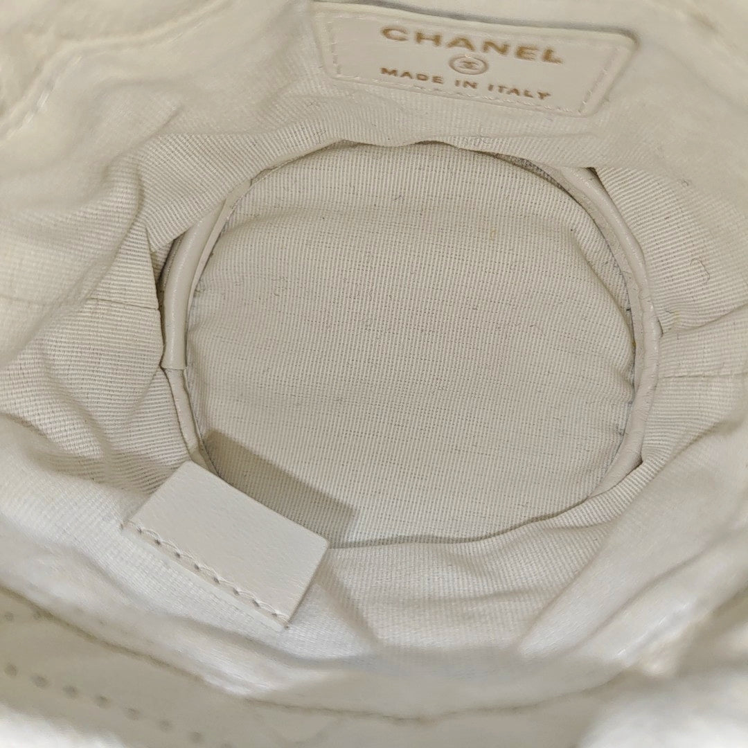 Quilted Grained Calfskin Shoulder Bag White