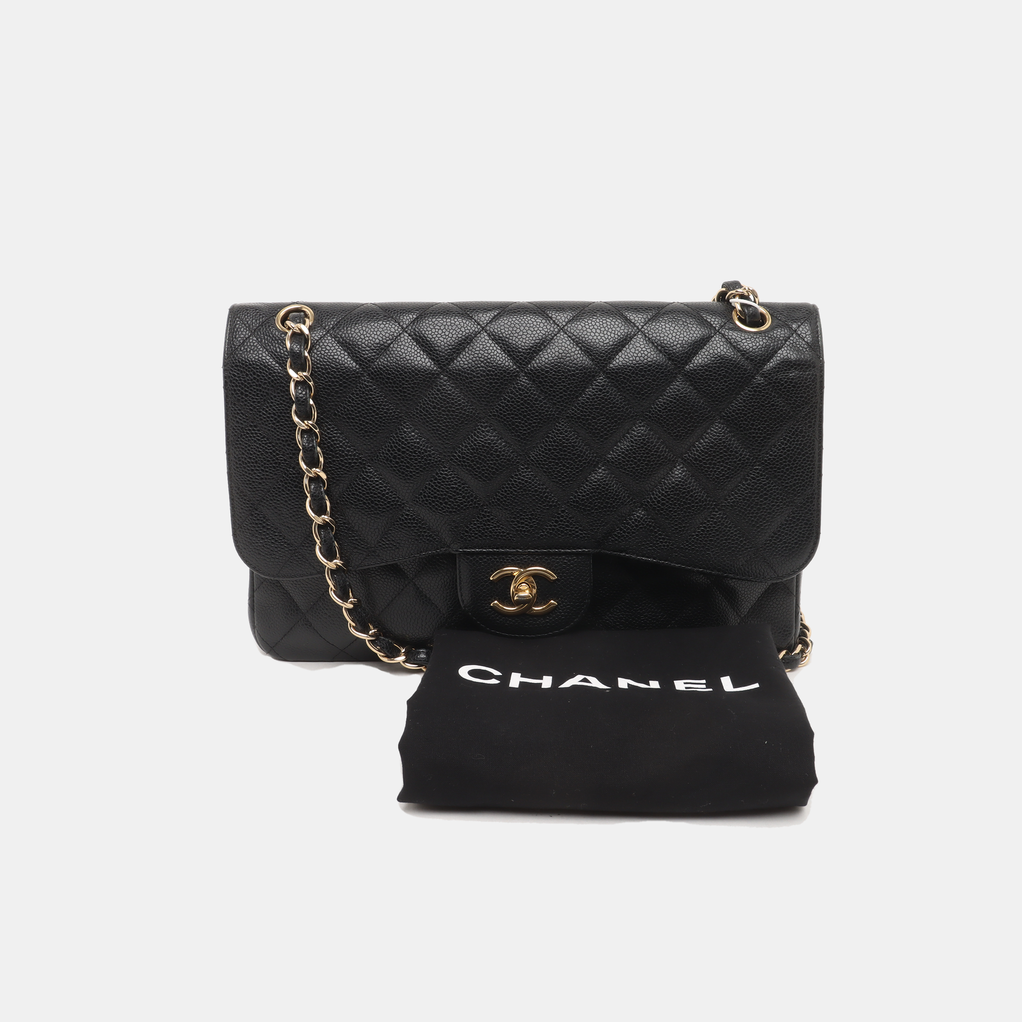 CLASSIC FLAP Jumbo Quilted Grained Calfskin Black
