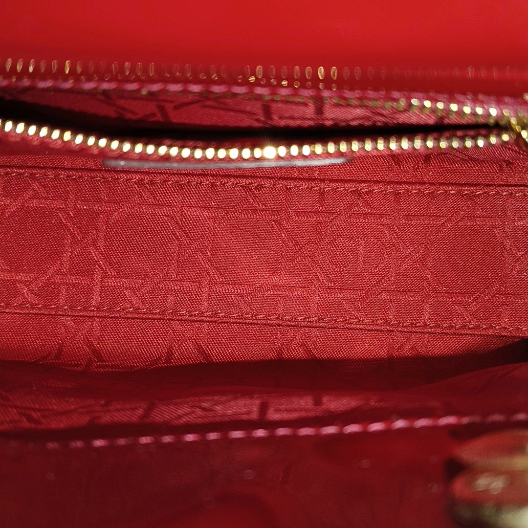 Lady Dior Mini Cannage Patent Calfskin Red