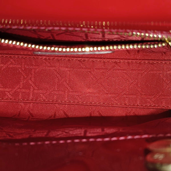 Lady Dior Mini Cannage Patent Calfskin Red