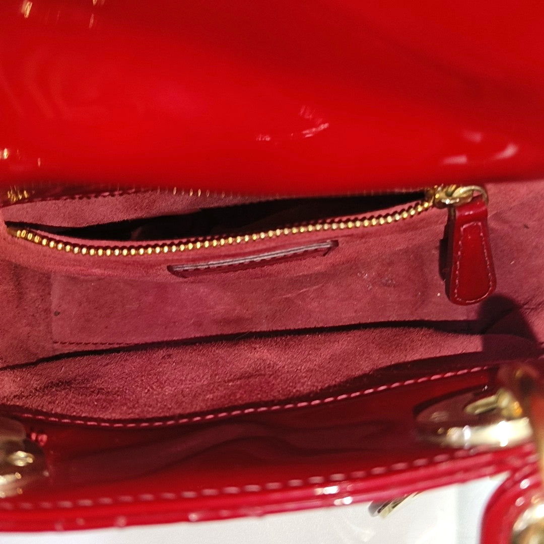 Authenticated pre-owned  Lady Dior Mini Quilted Patent Calfskin Red - Tote Bag at Looply
