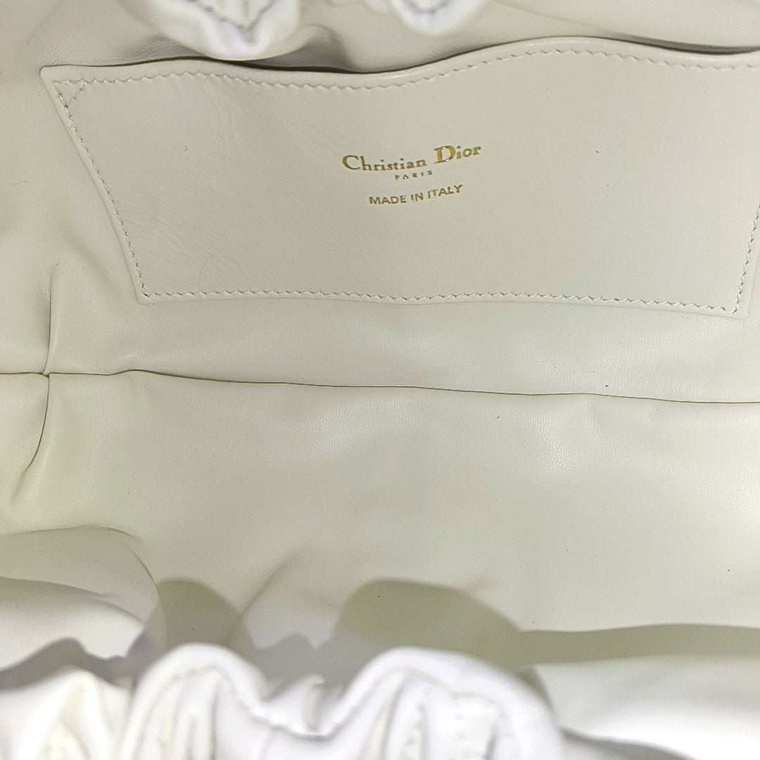 Cannage Calfskin Shoulder Bag White