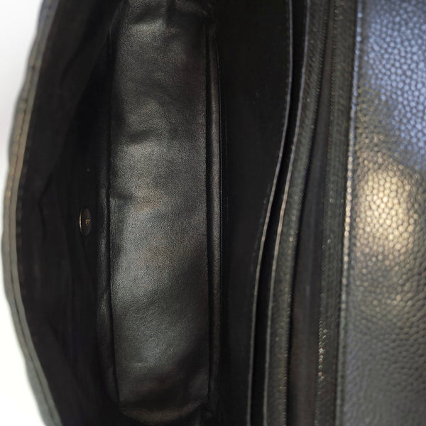 Quilted Grained Calfskin Shoulder Bag Large Black