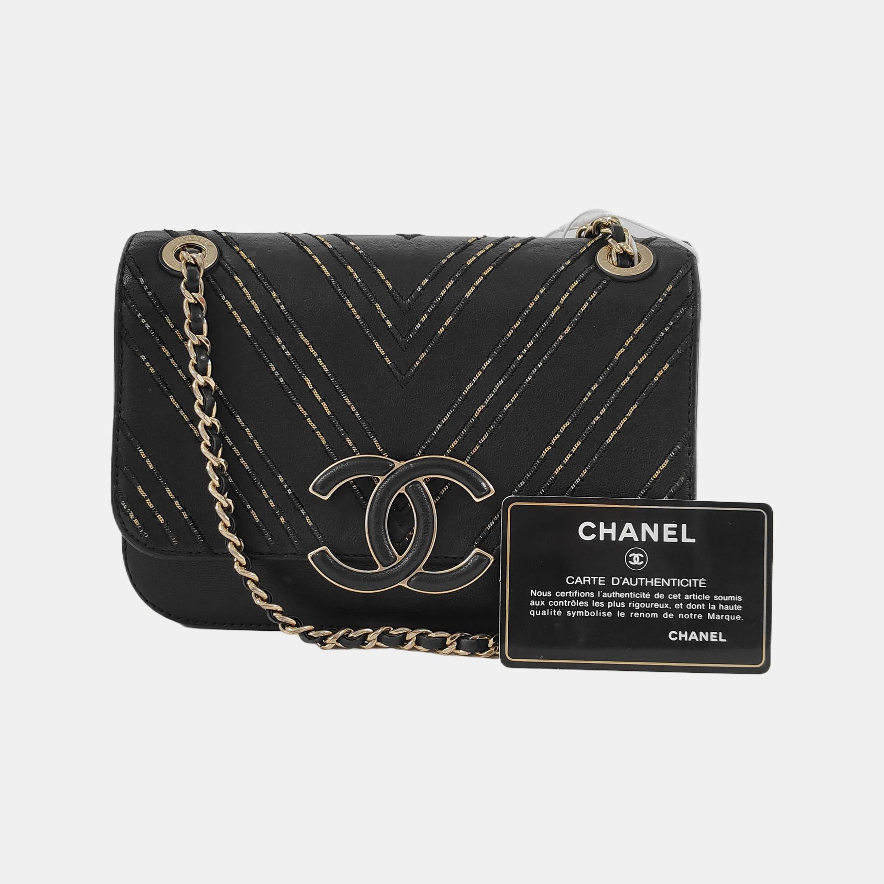 THREAD AROUND Chevron, Quilted Lambskin Black