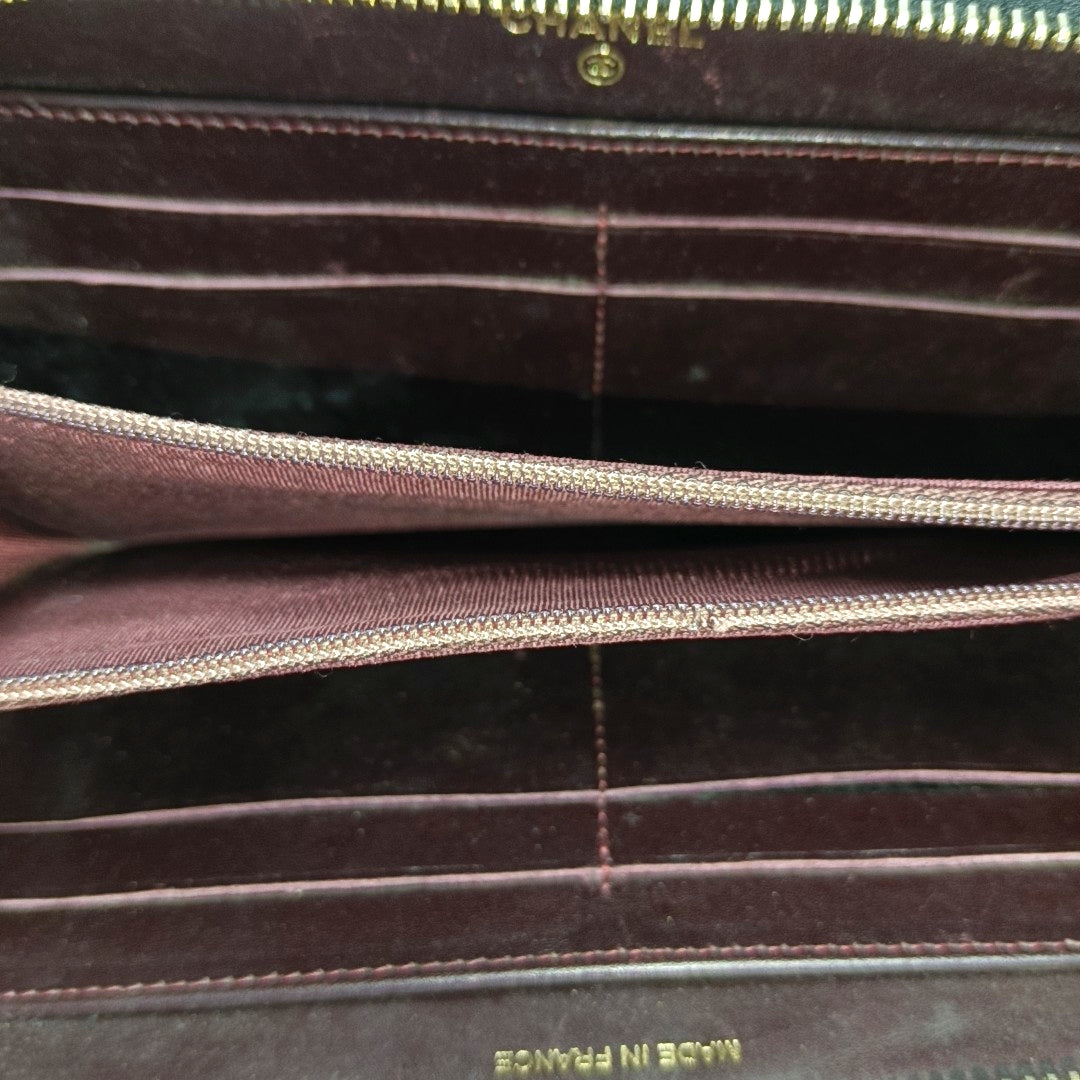 Quilted Grained Calfskin Wallet Black
