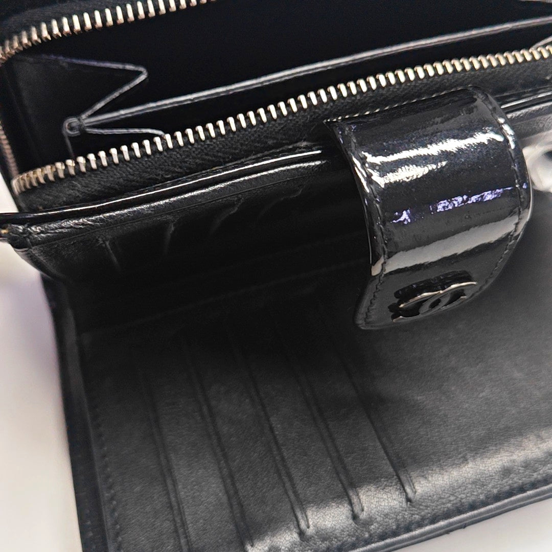 Quilted Patent Leather Wallet Black
