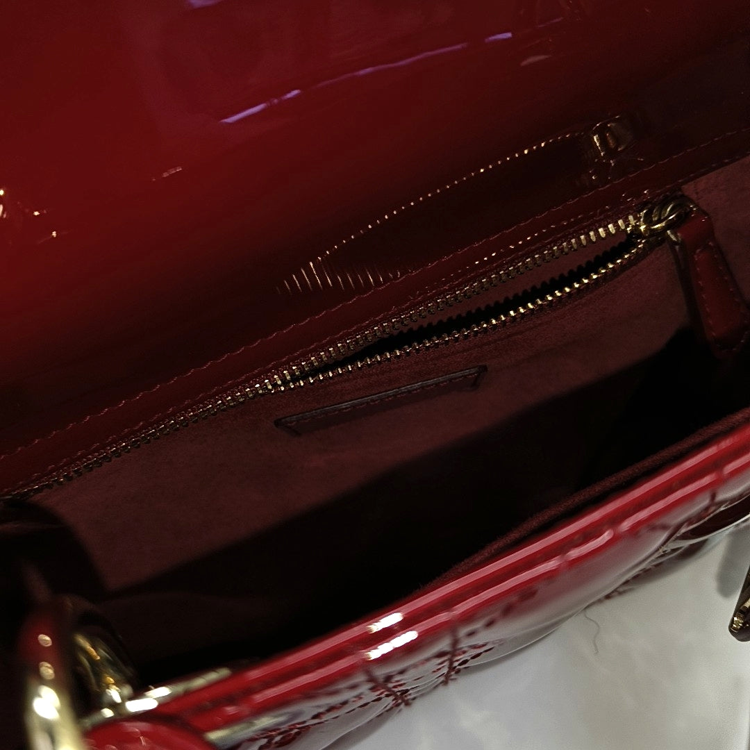 Lady Dior Small Cannage Patent Leather Red