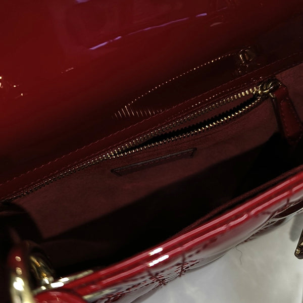 Lady Dior Small Cannage Patent Leather Red